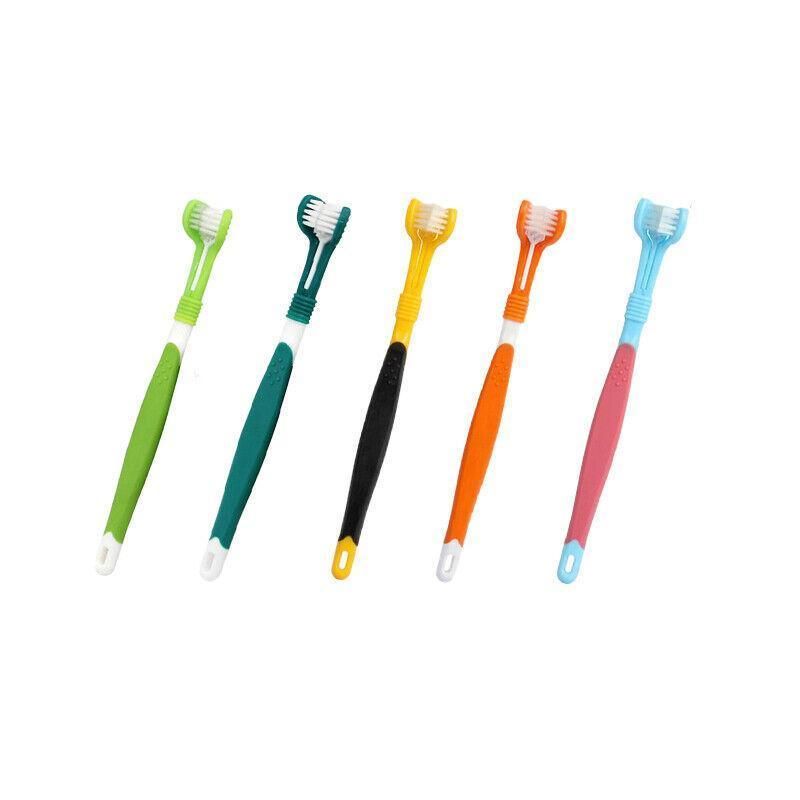 Three Sided Dog Toothbrush Pet Cat Teeth Cleaning Tool Oral Mouth Care Soft Bristle - Dark Green