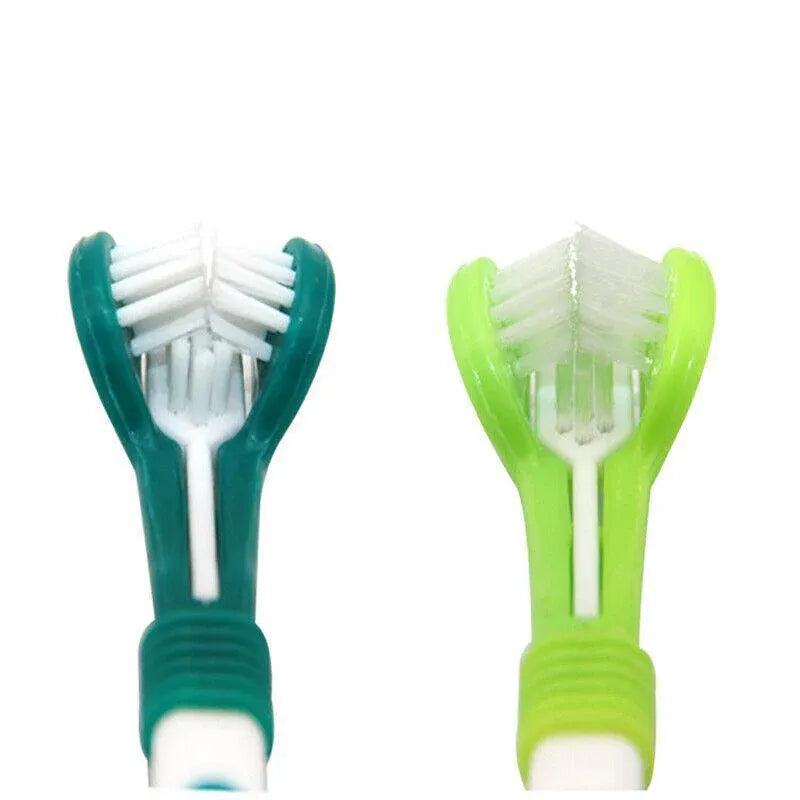 Three Sided Dog Toothbrush Pet Cat Teeth Cleaning Tool Oral Mouth Care Soft Bristle - Dark Green