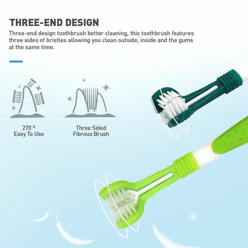 Three Sided Dog Toothbrush Pet Cat Teeth Cleaning Tool Oral Mouth Care Soft Bristle - Dark Green