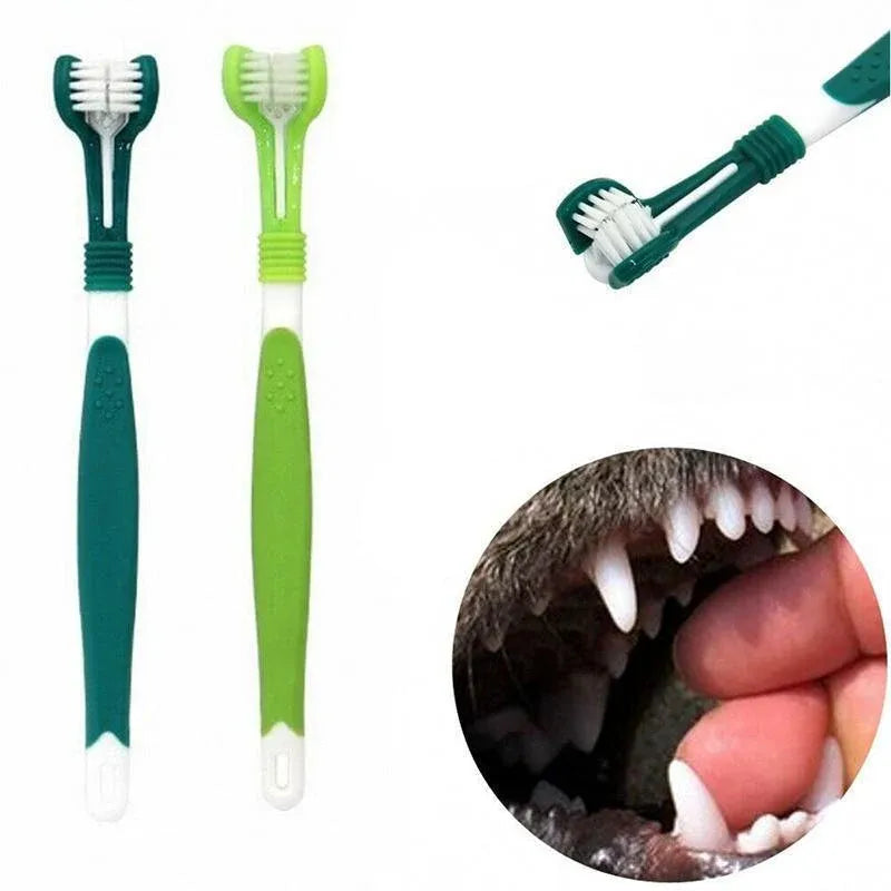 Three Sided Dog Toothbrush Pet Cat Teeth Cleaning Tool Oral Mouth Care Soft Bristle - Dark Green