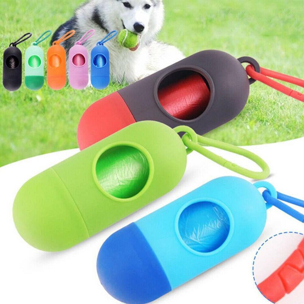 Portable Dog Waste Bag Dispenser with Refill Rolls for Pet Walking Cleanup - Light Blue + Dark Blue