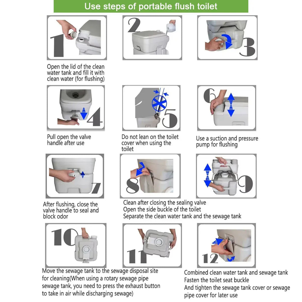20L Portable Toilet Seat Outdoor Mobile Camping Travel Toilet Compact Easy Clean
