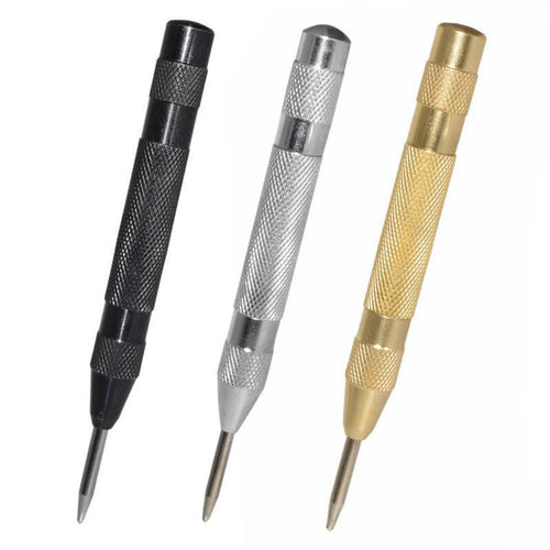 130mm Spring Loaded Centre Punch Automatic Brass Marking Tool Heavy Duty - Silver