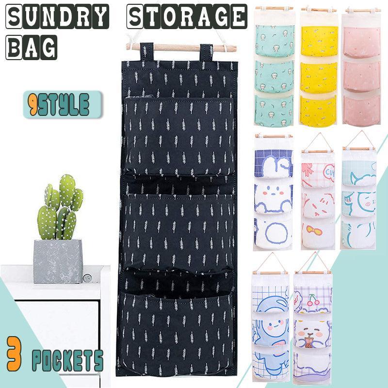 3 Pocket Hanging Storage Bag with Wooden Rod for Wall or Door Organisation - Astronaut