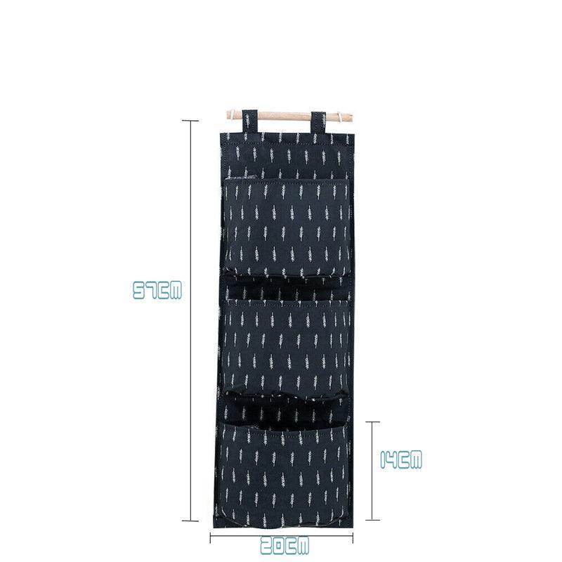 3 Pocket Hanging Storage Bag with Wooden Rod for Wall or Door Organisation - Rabbit