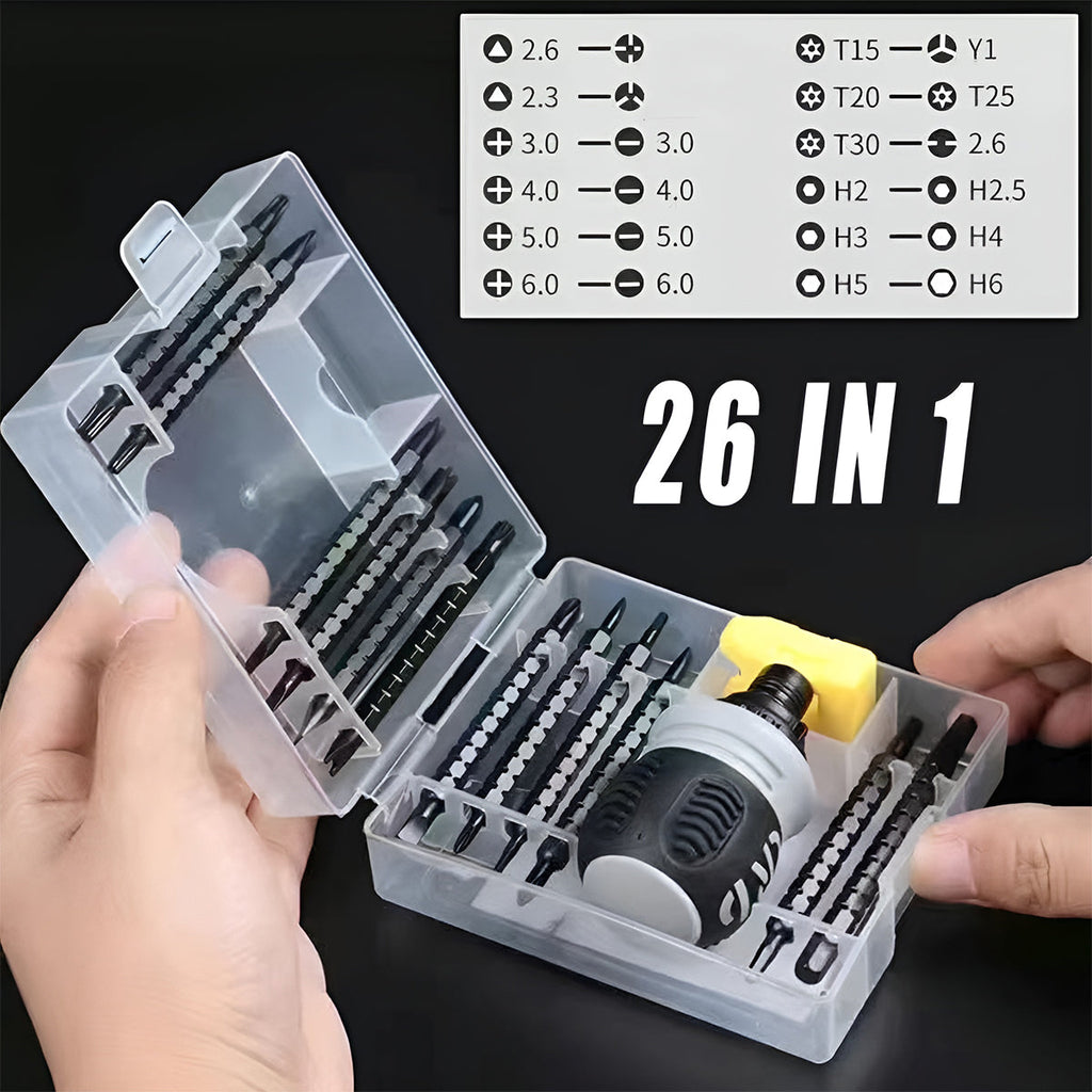 Ratchet Screwdriver Set with Sleeve Dual Head Screwdriver Expansion Cross Bits - 22-in-1