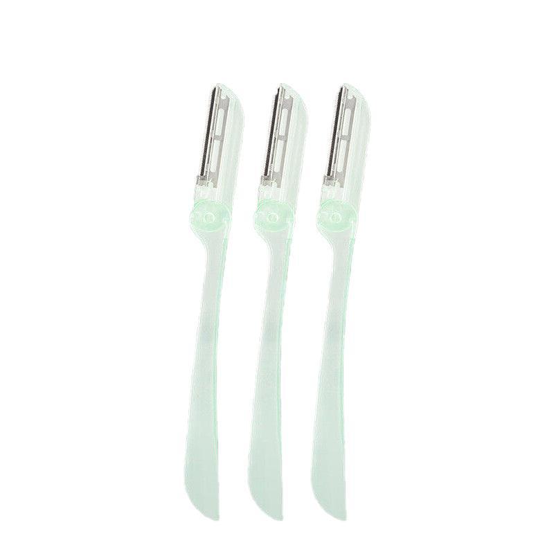 3Pcs Eyebrow Razor Set Facial Trimmer Shaver Blade Hair Remover Beauty Tool - Short+Long Eyebrow Razor+Eyelash Curler-Clear