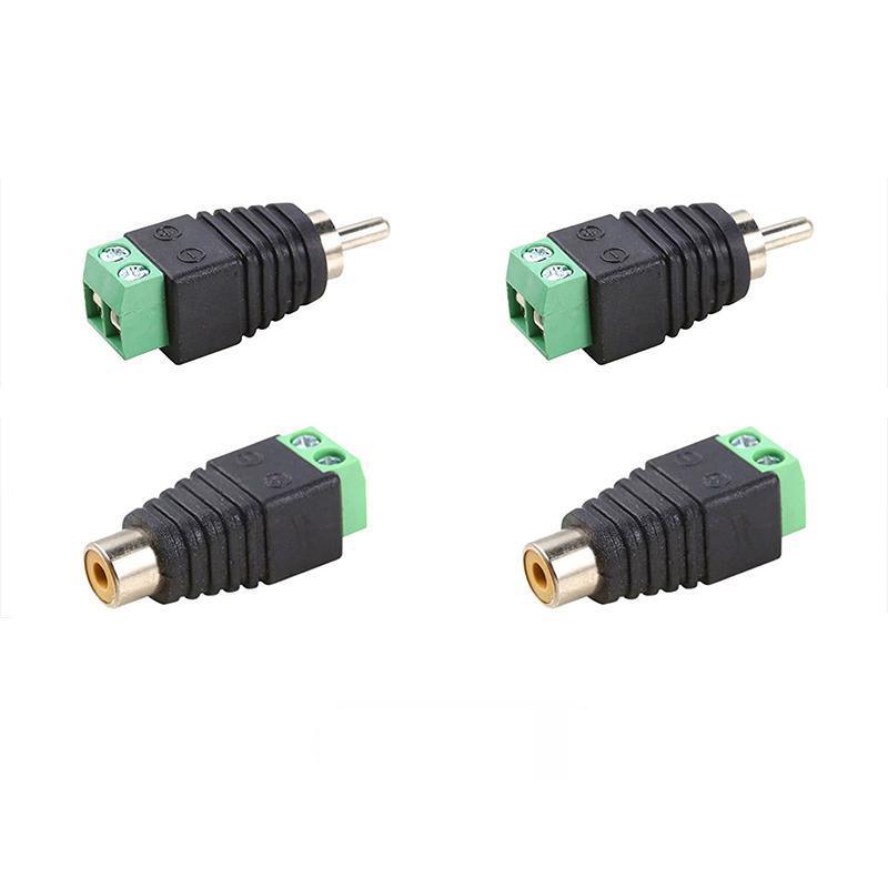 2/4 Pair Speaker Wire cable to female & male RCA Adapter Connector Jack Plug LED - 2 PAIRS