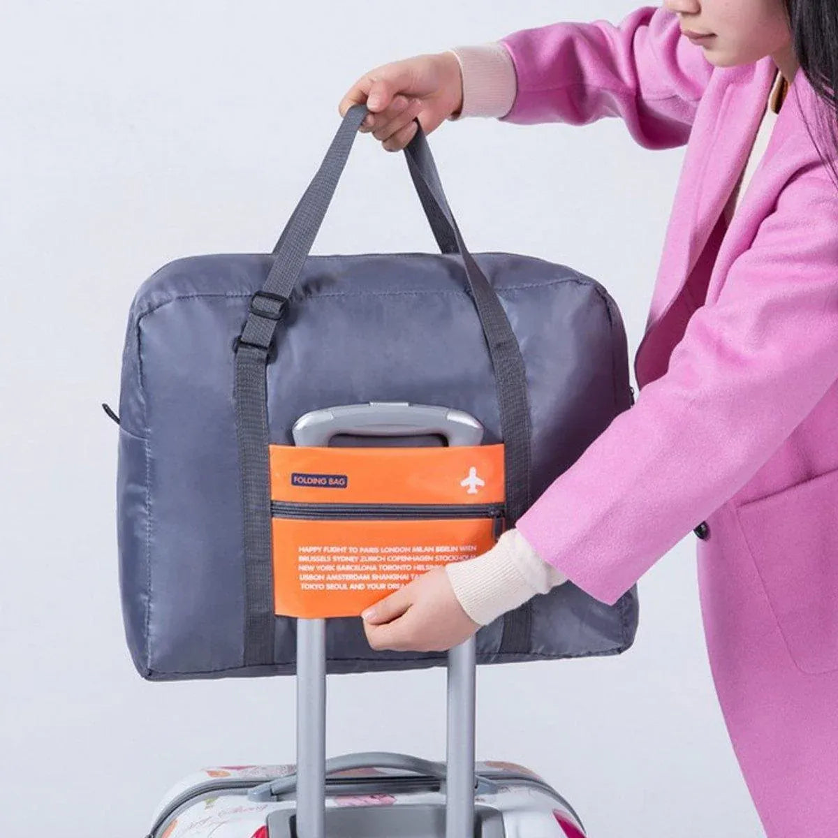 Nylon Waterproof Collapsible Travel Bag Large Suitcase Clothing Organizer - Blue