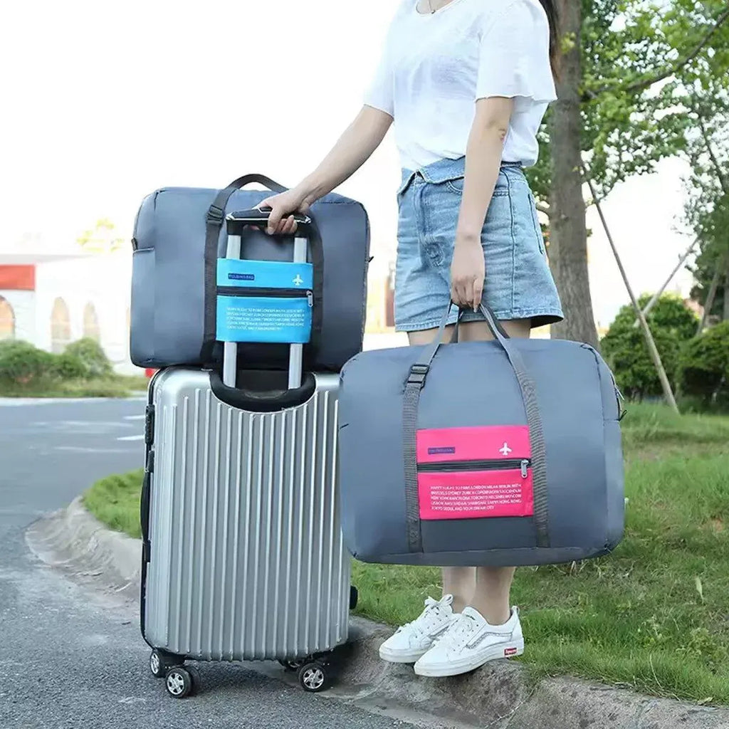 Nylon Waterproof Collapsible Travel Bag Large Suitcase Clothing Organizer - Blue
