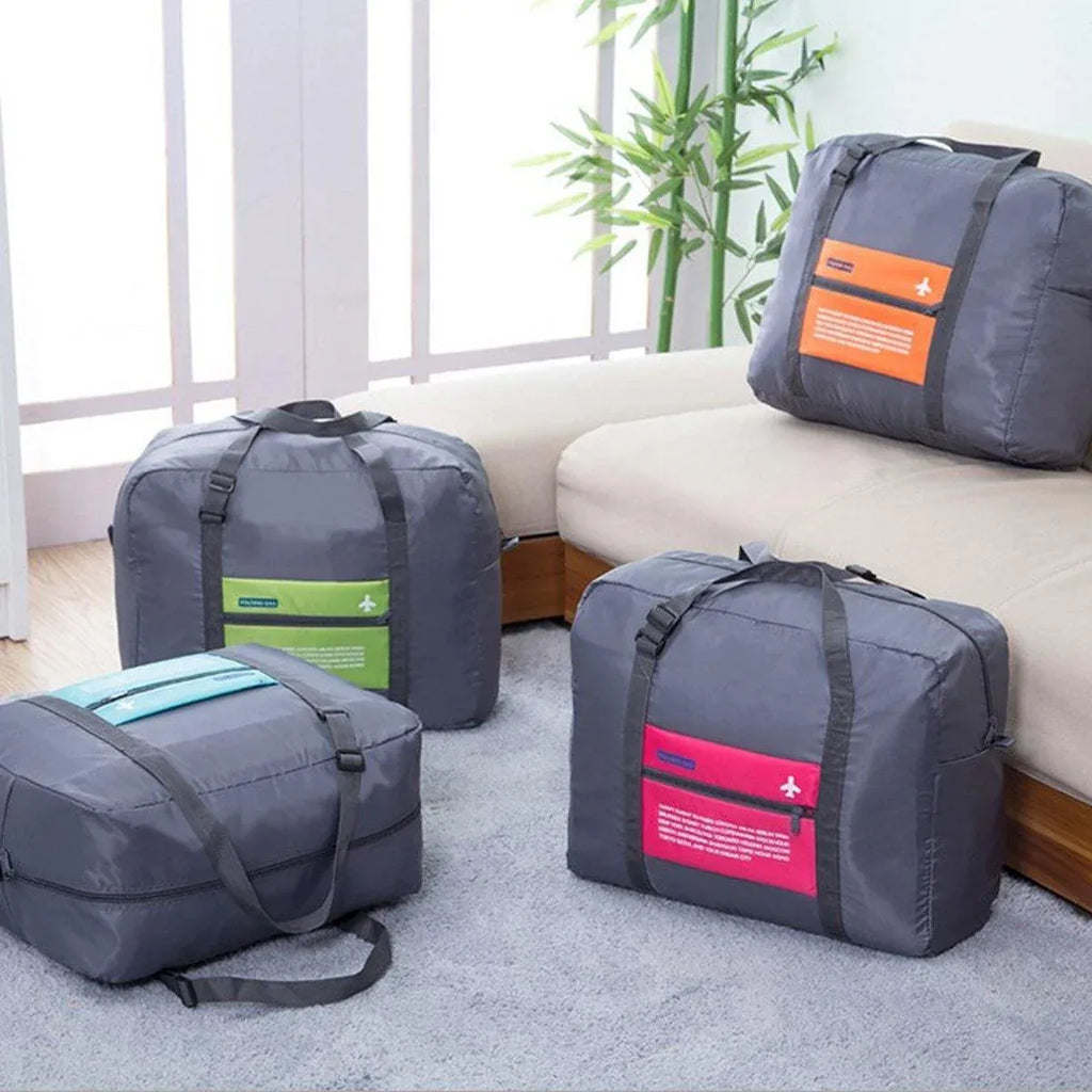 Nylon Waterproof Collapsible Travel Bag Large Suitcase Clothing Organizer - Blue