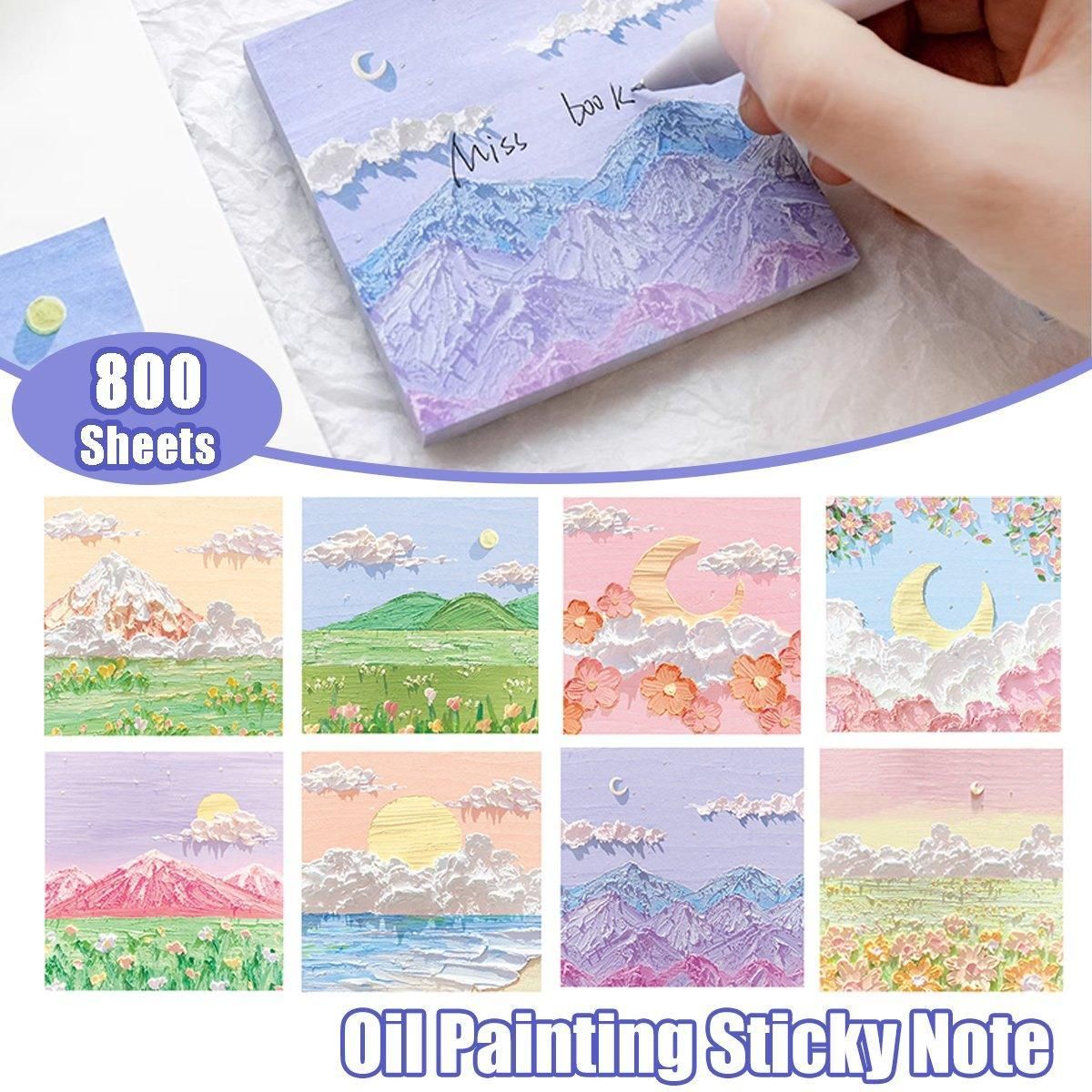 800 Sheets Colorful Oil Painting Sticky Notes Memo Pads Self-Adhesive Notes - 3#