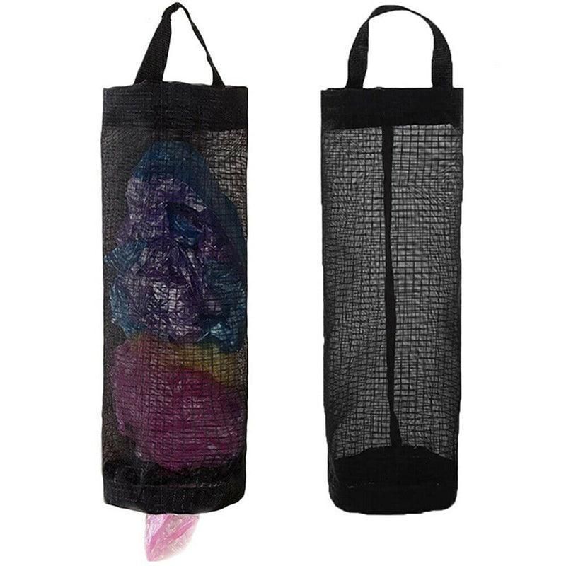 Hanging Mesh Bag Organizer Dispenser for Plastic or Trash Bags Storage Holder - Black