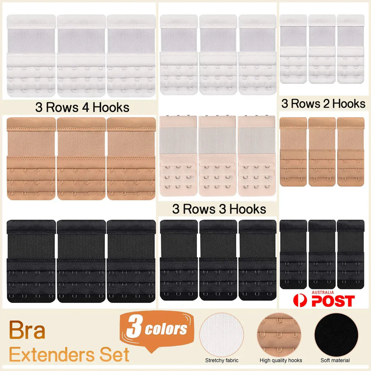 Maternity Strap Clip On Bra Extender Extension 3 Hooks Ladies Plus Size - Beige