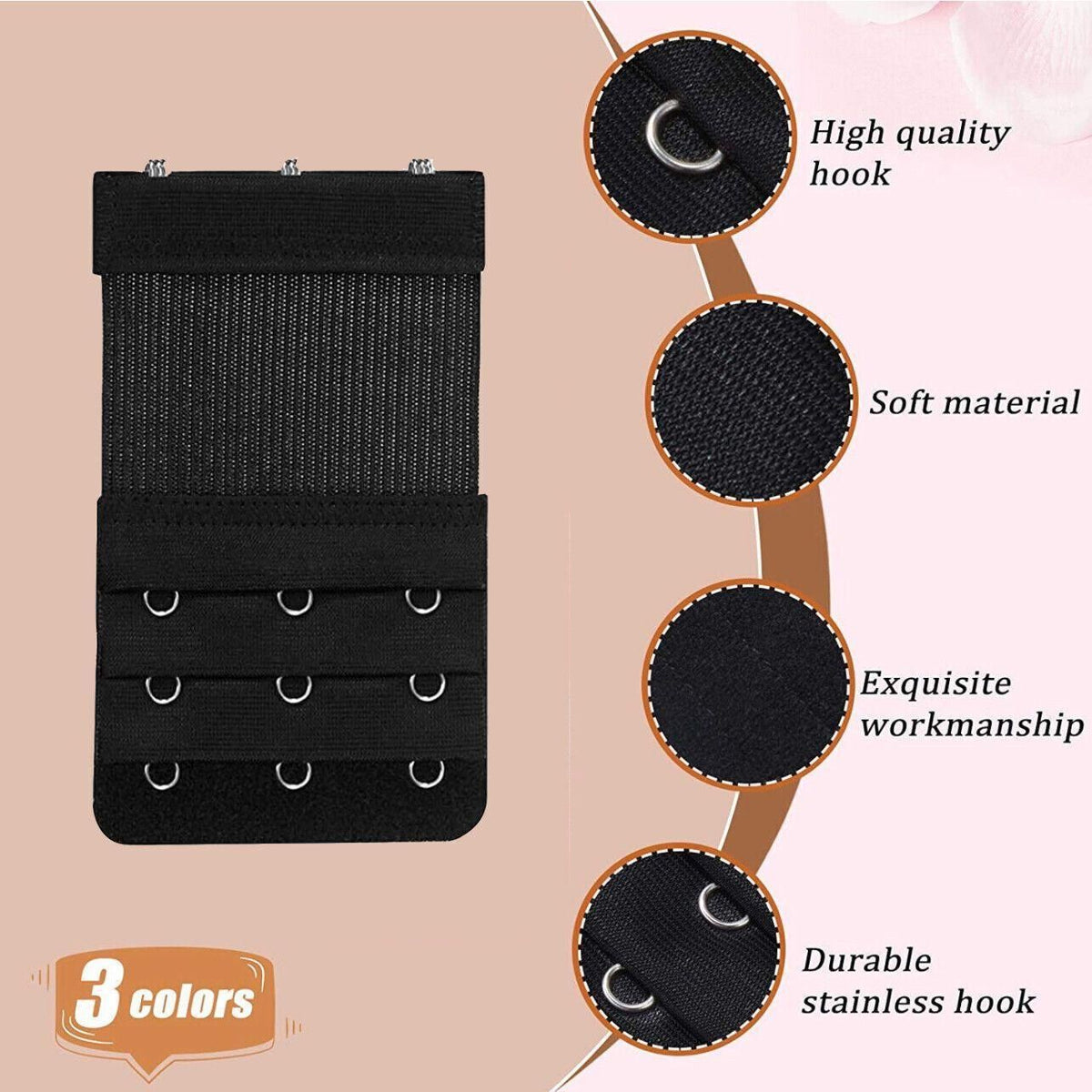 Maternity Strap Clip On Bra Extender Extension 3 Hooks Ladies Plus Size - Beige