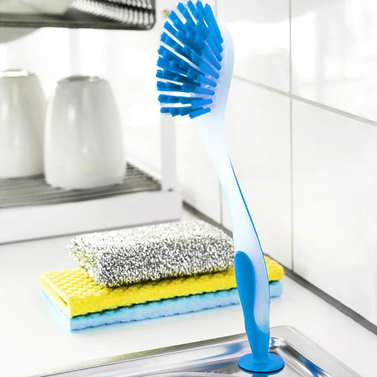 Multi Functional Long Handle Cleaning Brush Vertical Suction Kitchen Brush - 3-Colour Set