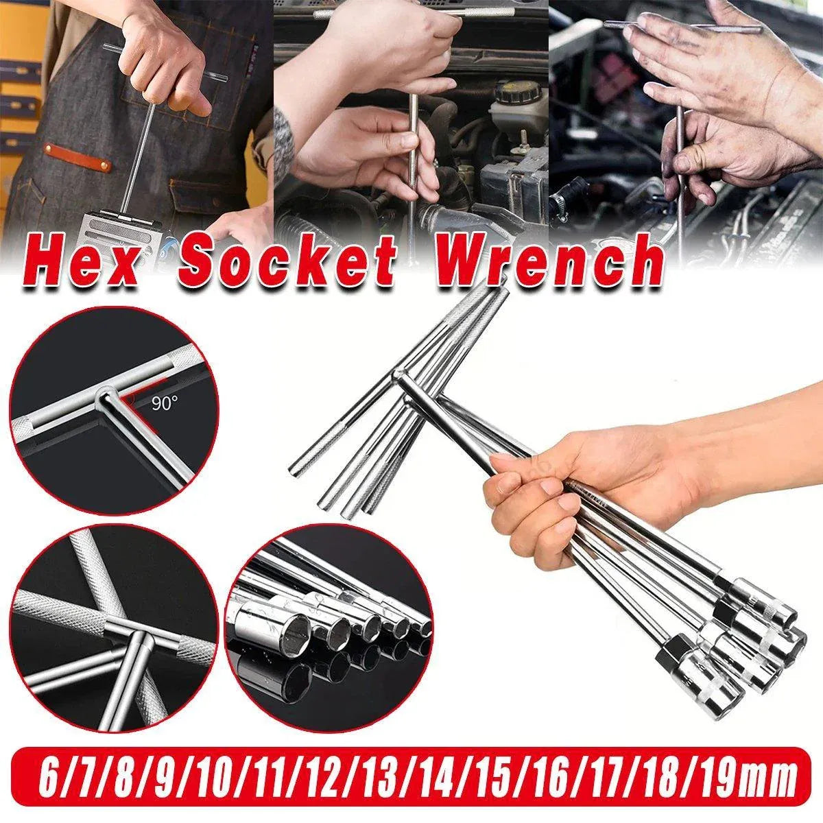 6-19mm Steel T Shaped Hex Wrench Hand Tool Spanner Socket Adapter Repair - 12mm