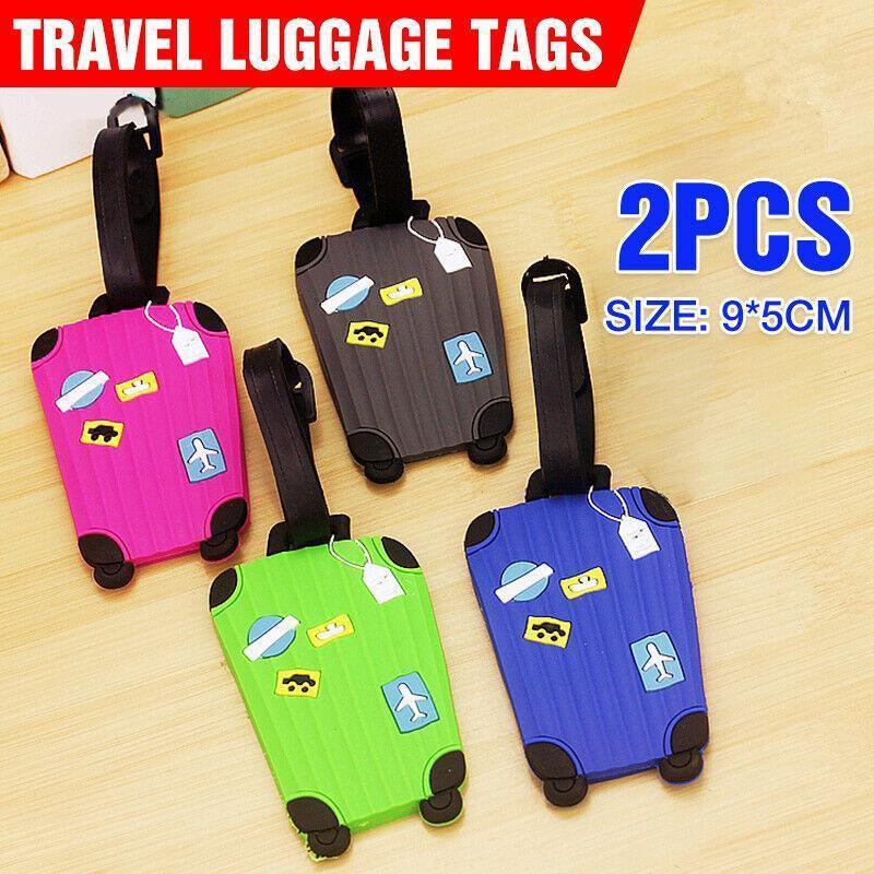 Travel Luggage Tags Set Of 2 Name Tag Address Id Labels For Suitcase Bag Baggage - Grey+Pink