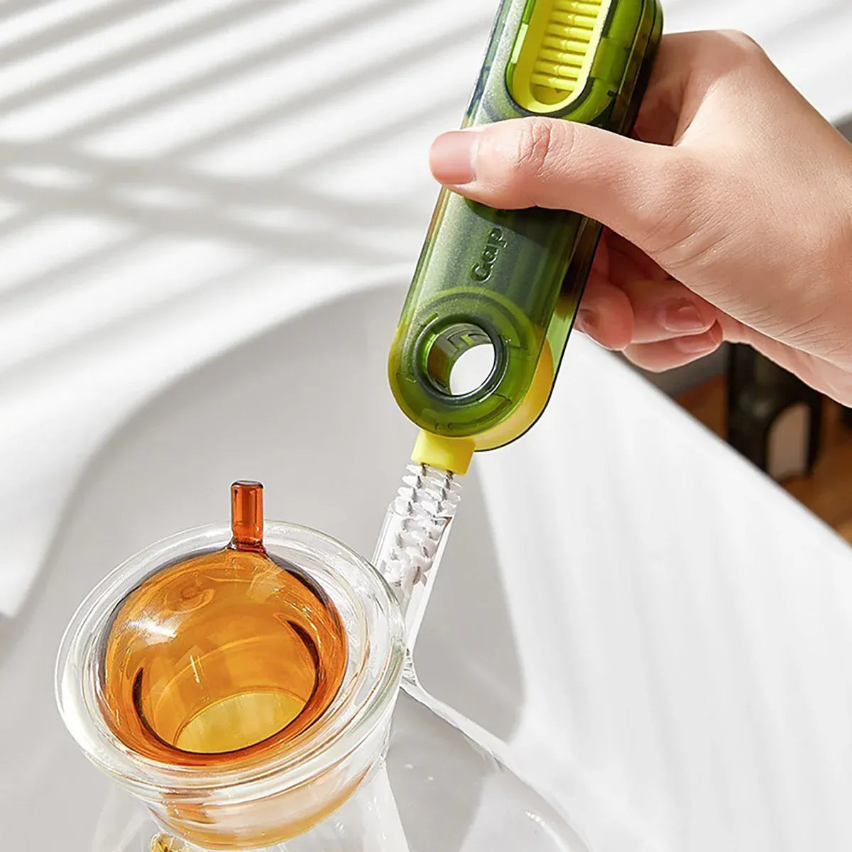 1/2pcs 3-in-1 U Shaped Bottle Thermos Cup Cleaning Brush with Rotating Heads - 2pcs-Grey
