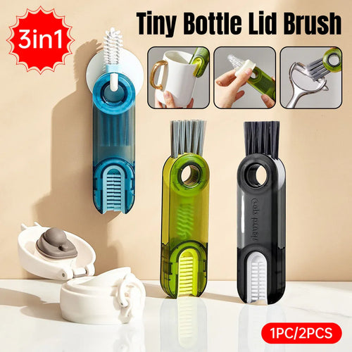 1/2pcs 3-in-1 U Shaped Bottle Thermos Cup Cleaning Brush with Rotating Heads - Green