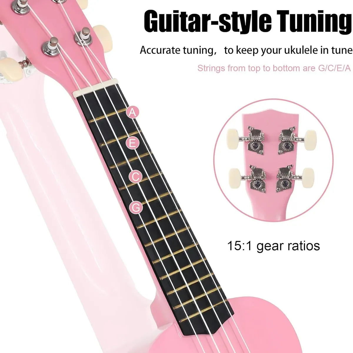 21 Inch Ukulele Beginner 4 String Small Guitar Easy To Learn Clear Sound Use - Black