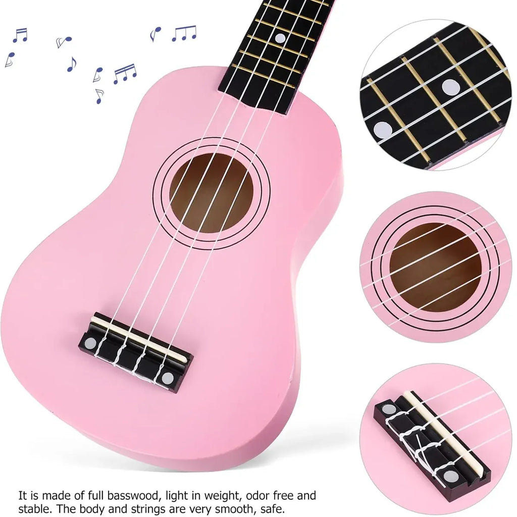 21 Inch Ukulele Beginner 4 String Small Guitar Easy To Learn Clear Sound Use - Black