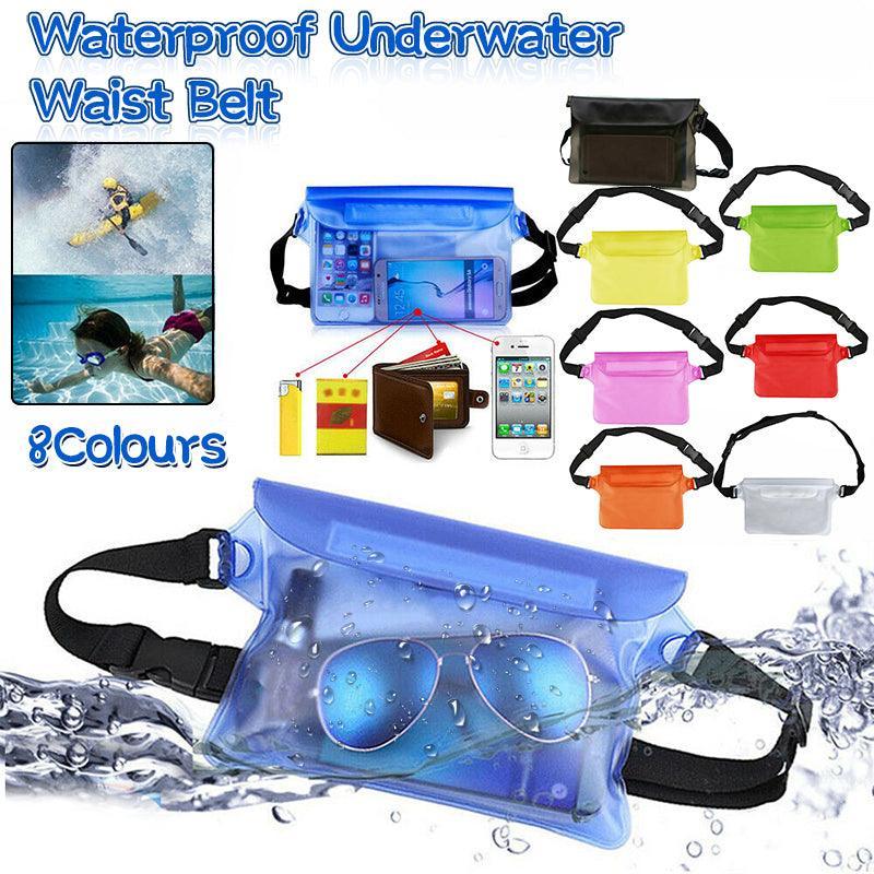 Waterproof Underwater Waist Belt Bum Bag Beach Swimming Boating Dry Phone Pouch - White