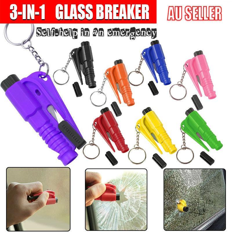 3 In 1 Car Window Glass Breaker Emergency Escape Tool with Cutter - Red