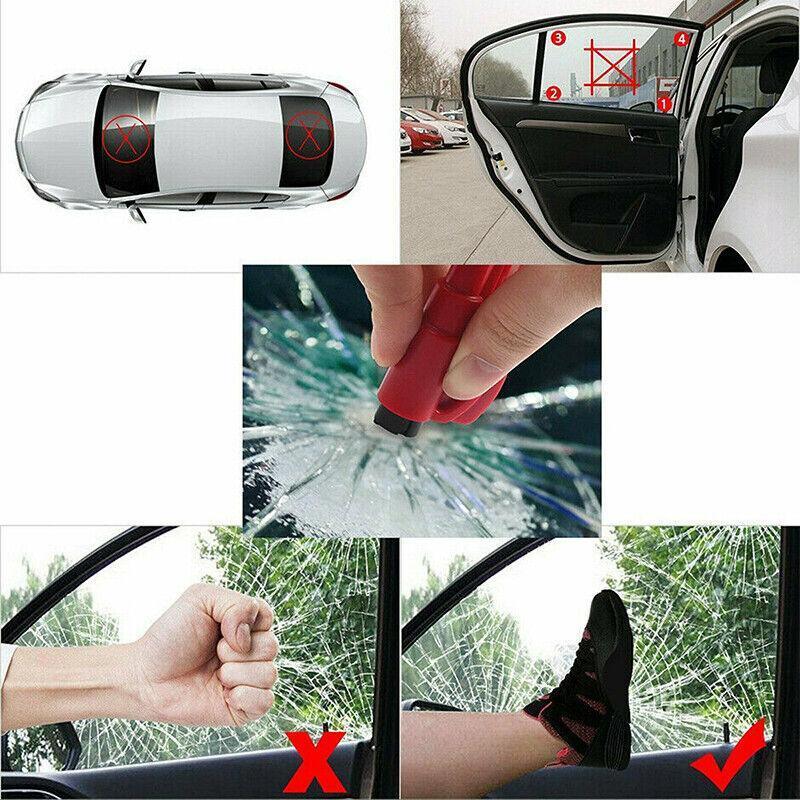 3 In 1 Car Window Glass Breaker Emergency Escape Tool with Cutter - Red