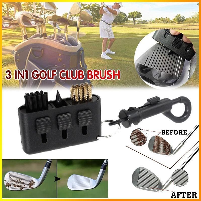 Golf Club Cleaning Brush 3 In 1 Club Groove Cleaner Tool with Keyring
