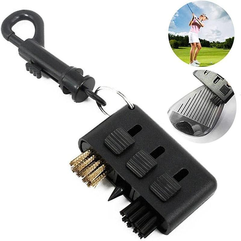Golf Club Cleaning Brush 3 In 1 Club Groove Cleaner Tool with Keyring