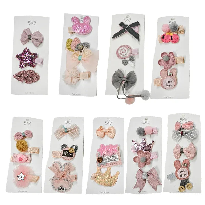 3/4PCS Christmas Hair Clips Set Bow Flower Hairpin Hairgrip Cute Girls Barrettes - Pink Double Star Set