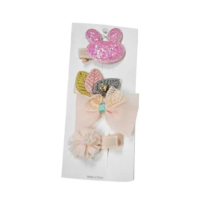 3/4PCS Christmas Hair Clips Set Bow Flower Hairpin Hairgrip Cute Girls Barrettes - Three leaves Set