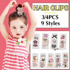 3/4PCS Christmas Hair Clips Set Bow Flower Hairpin Hairgrip Cute Girls Barrettes - Three leaves Set