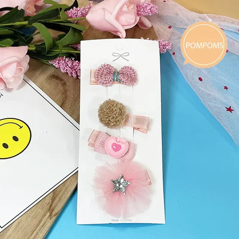 3/4PCS Christmas Hair Clips Set Bow Flower Hairpin Hairgrip Cute Girls Barrettes - Three leaves Set