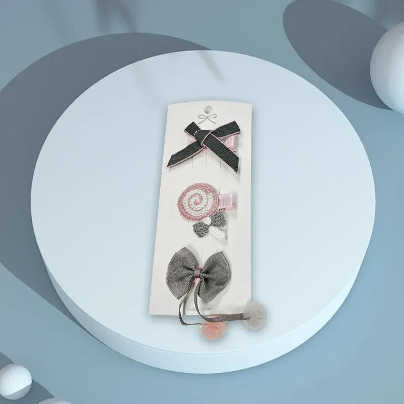 3/4PCS Christmas Hair Clips Set Bow Flower Hairpin Hairgrip Cute Girls Barrettes - Three leaves Set