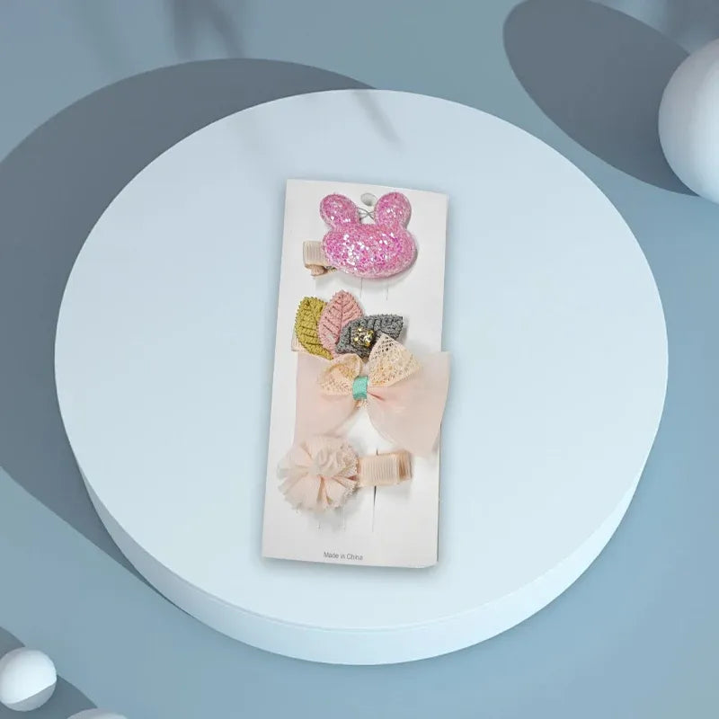 3/4PCS Christmas Hair Clips Set Bow Flower Hairpin Hairgrip Cute Girls Barrettes - Three leaves Set