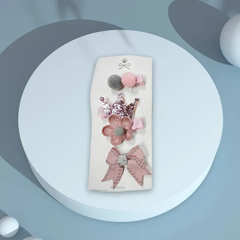 3/4PCS Christmas Hair Clips Set Bow Flower Hairpin Hairgrip Cute Girls Barrettes - Three leaves Set