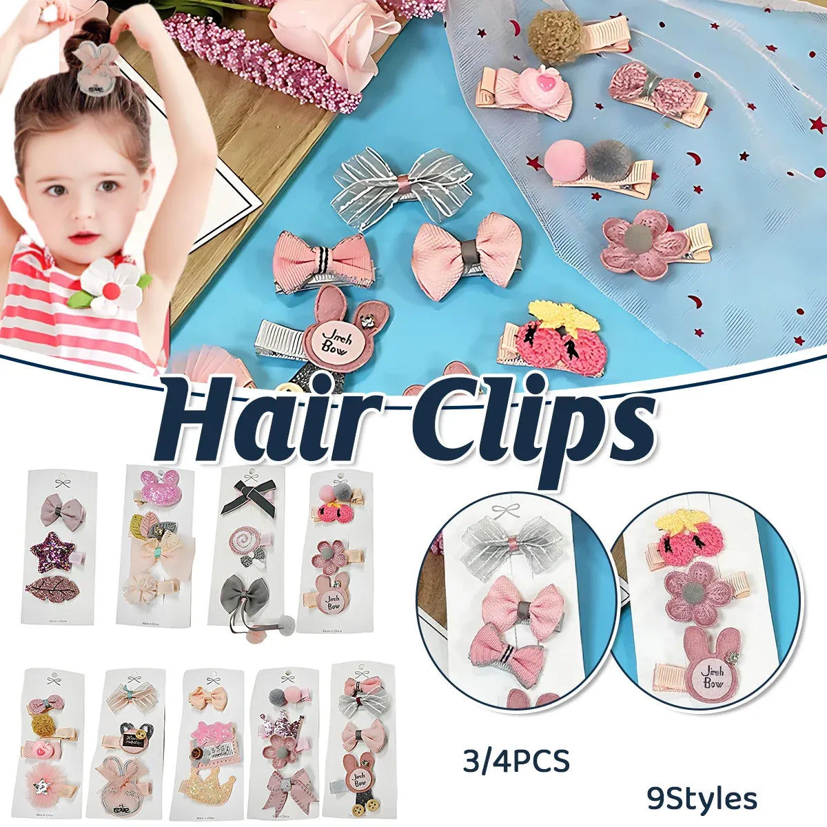 3/4PCS Christmas Hair Clips Set Bow Flower Hairpin Hairgrip Cute Girls Barrettes - Three leaves Set