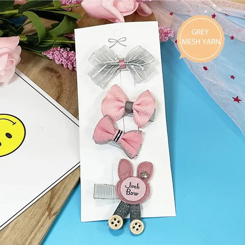3/4PCS Christmas Hair Clips Set Bow Flower Hairpin Hairgrip Cute Girls Barrettes - Button Bunny Set