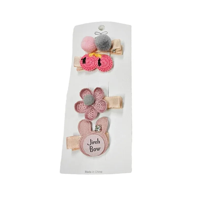 3/4PCS Christmas Hair Clips Set Bow Flower Hairpin Hairgrip Cute Girls Barrettes - Pink Cherry Set