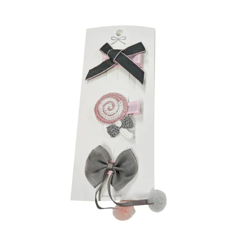 3/4PCS Christmas Hair Clips Set Bow Flower Hairpin Hairgrip Cute Girls Barrettes - Powder Stick Set