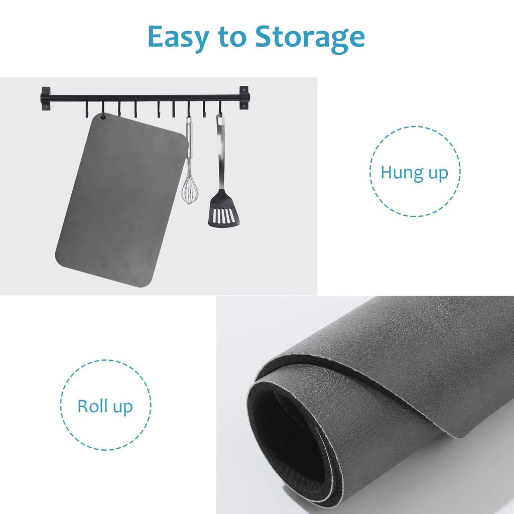 Silver Waterproof Quick-Dry Kitchen Mat - Non-Slip Rubber Base, Absorbent Technology Fabric, 4mm Thick