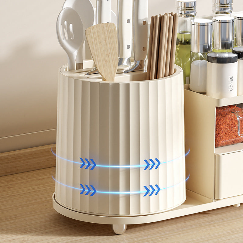 All-in-One Kitchen Countertop Organizer | Rotating Utensil Holder, Knife Block & Spice Rack with Drawer | Transparent color