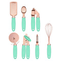 Green And Rose Gold 7-Piece Kitchen Gadget Set - Stainless Steel Utensils with Comfort Grip Handles