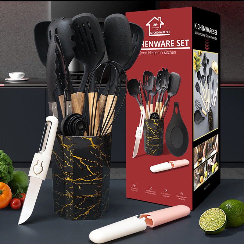 Blue 12-Piece Silicone Cooking Utensil Set - Non-Stick Food-Grade Kitchen Tools with Holder