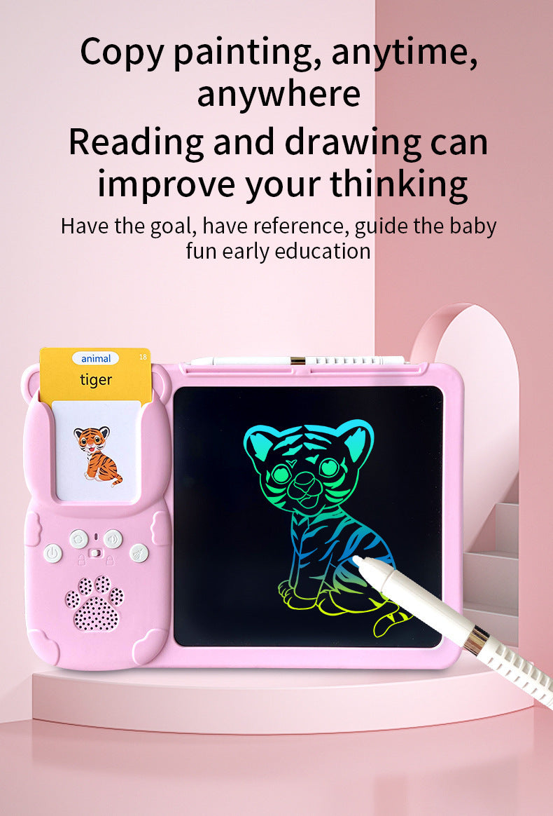 Blue (255 cards, pure English) Kids Interactive Early Education Toy: Combination Card Reader & LCD Drawing Board for Toddlers
