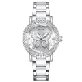 Women's Butterfly Quartz Watch with Ceramic Steel Strap and Luminous Hands (Silver shell white surface steel belt)