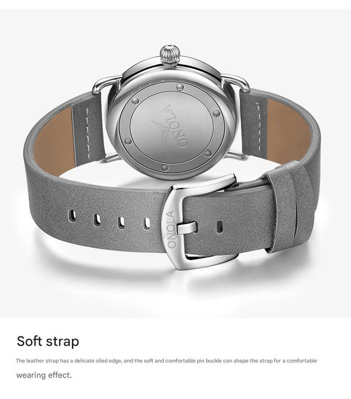 Black Elegant Men's Watch with Leather Band - Small Seconds, Onion Crown Detail