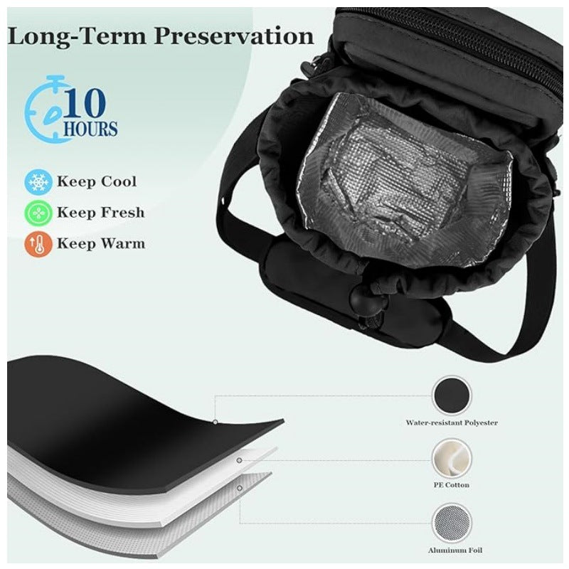 Beige Portable Crossbody Water Bottle Holder with Multiple Pockets - Thermal Cooler Bag